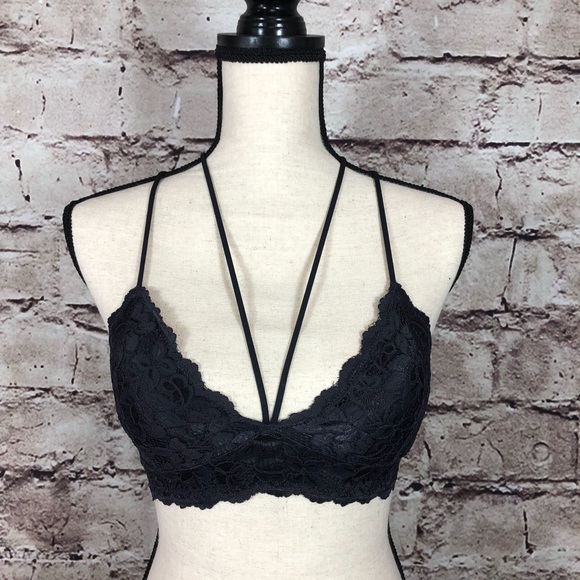New Sexy Soft Strappy Lace Charcoal Padded Bralett - Picture 7 of 9